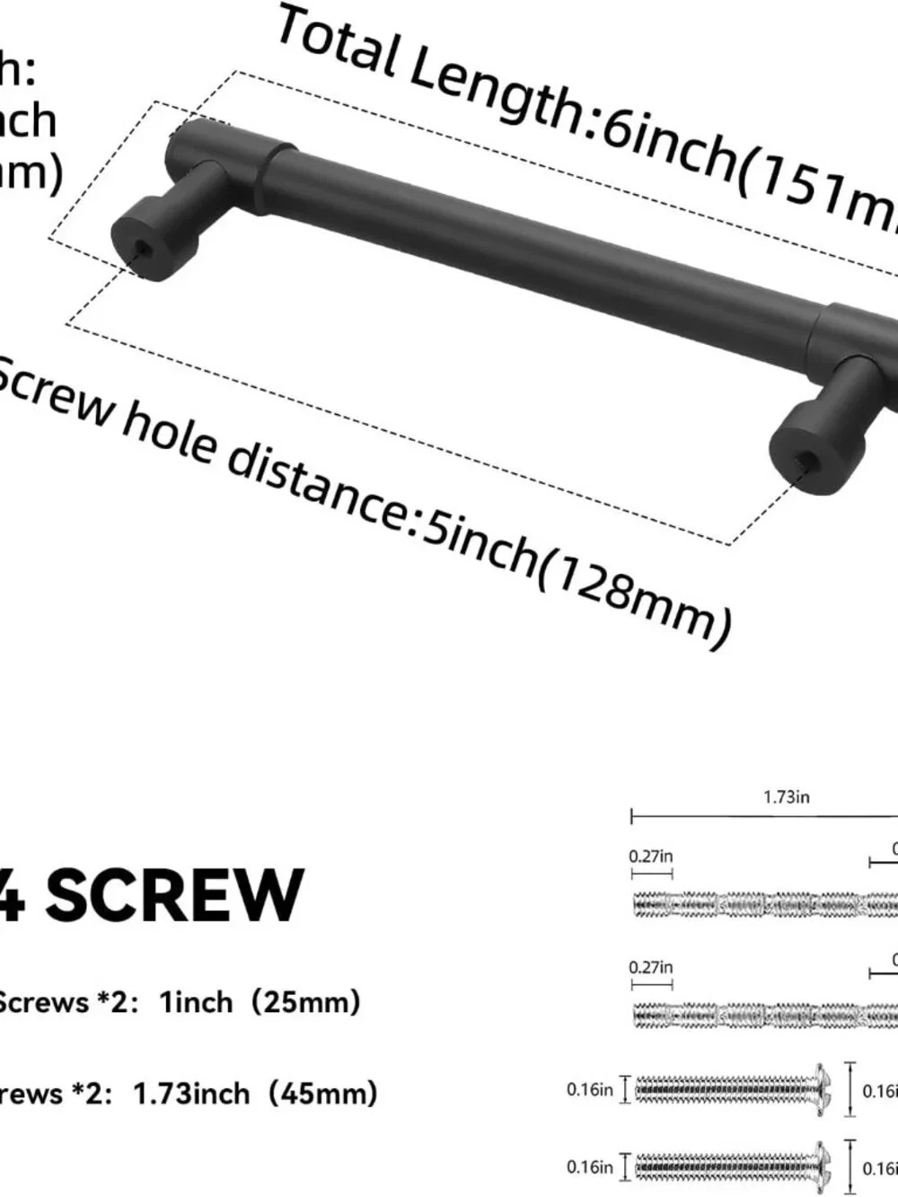 10 Pack 5 Inch(128mm) Kitchen Cabinet Handles Matte Black Cabinet Pulls Alloy